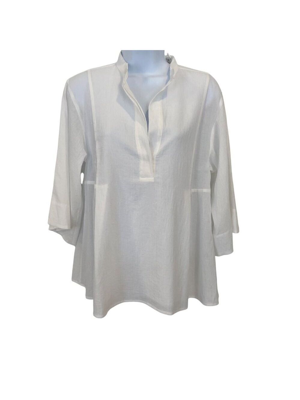 VINCE. White fine Cotton Tunic Top With 3/4 Sleeve & Mandarin Collar NWT size XS